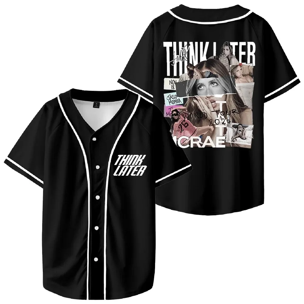 

Tate McRae Think Later Tour 2024 Jersey Baseball Jacket Short Sleeve Shirts Men Women Streetwear