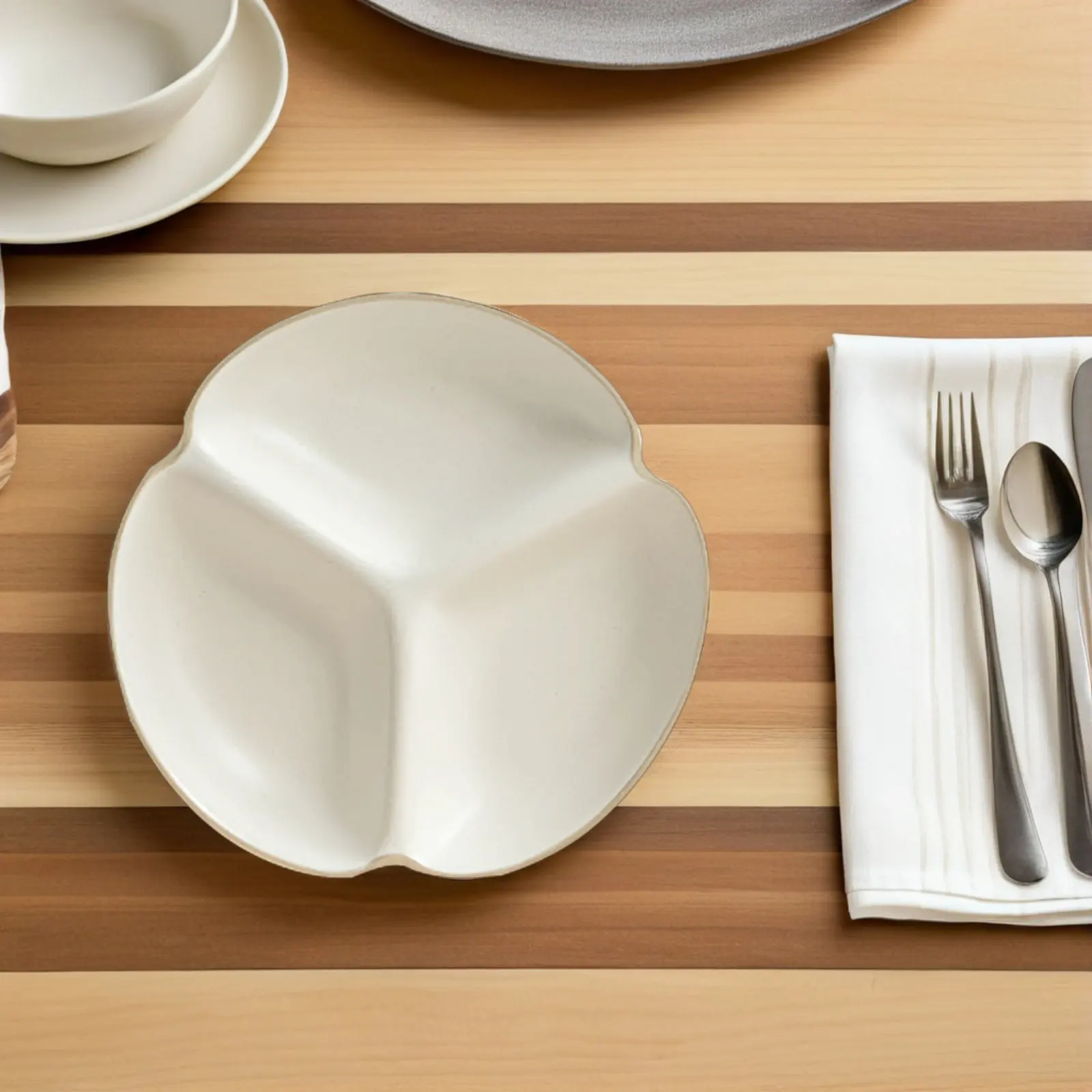 Ceramic Divided Plate Minimalist Design 3-Section Portion Control Serving Tray for Diet Management Family Meals Restaurant