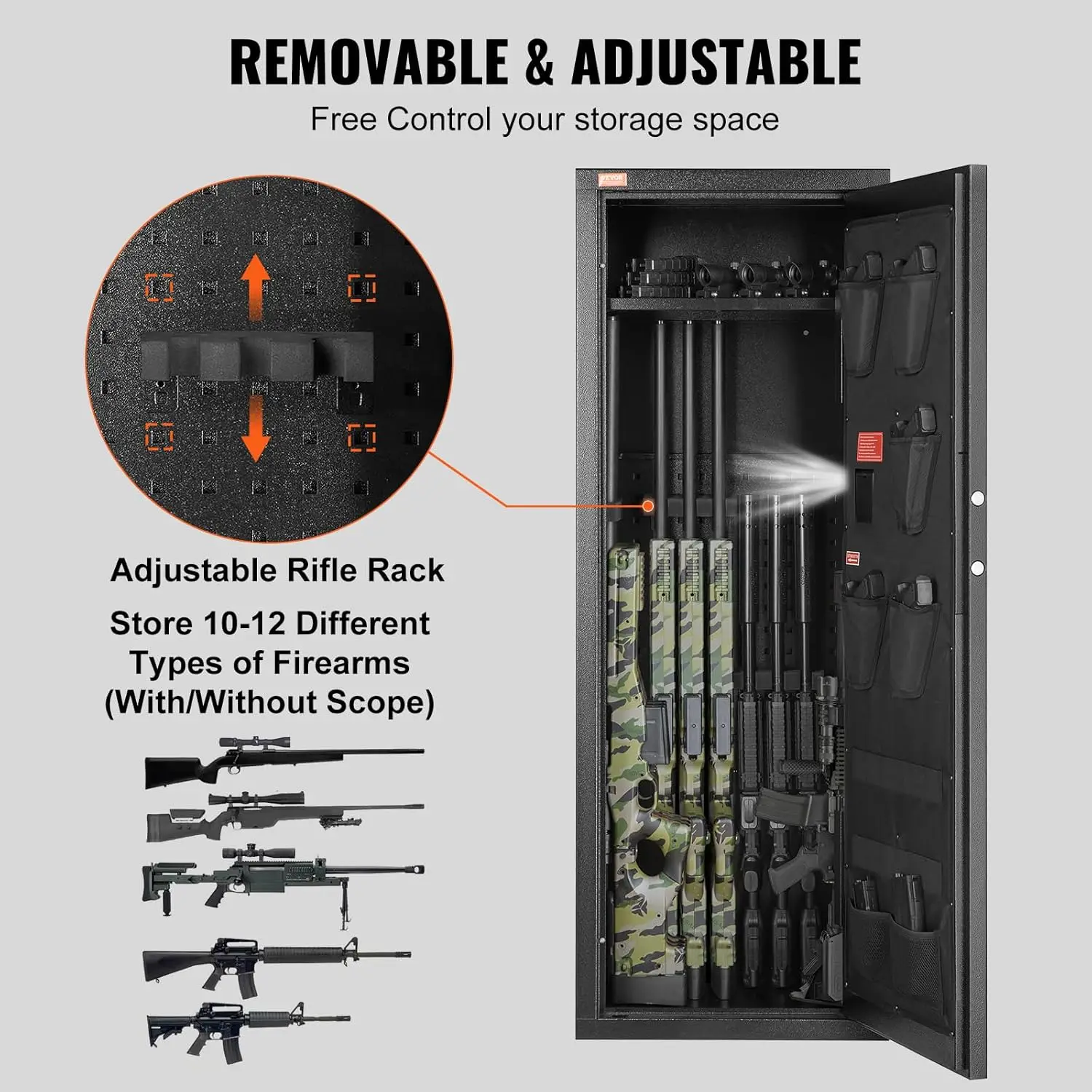 10-12 Rifles Gun Safe, Rifle Safe with Lock & Digital Keypad, Quick Access Tall Gun Storage Cabinet with Removable Shelf, Rifle
