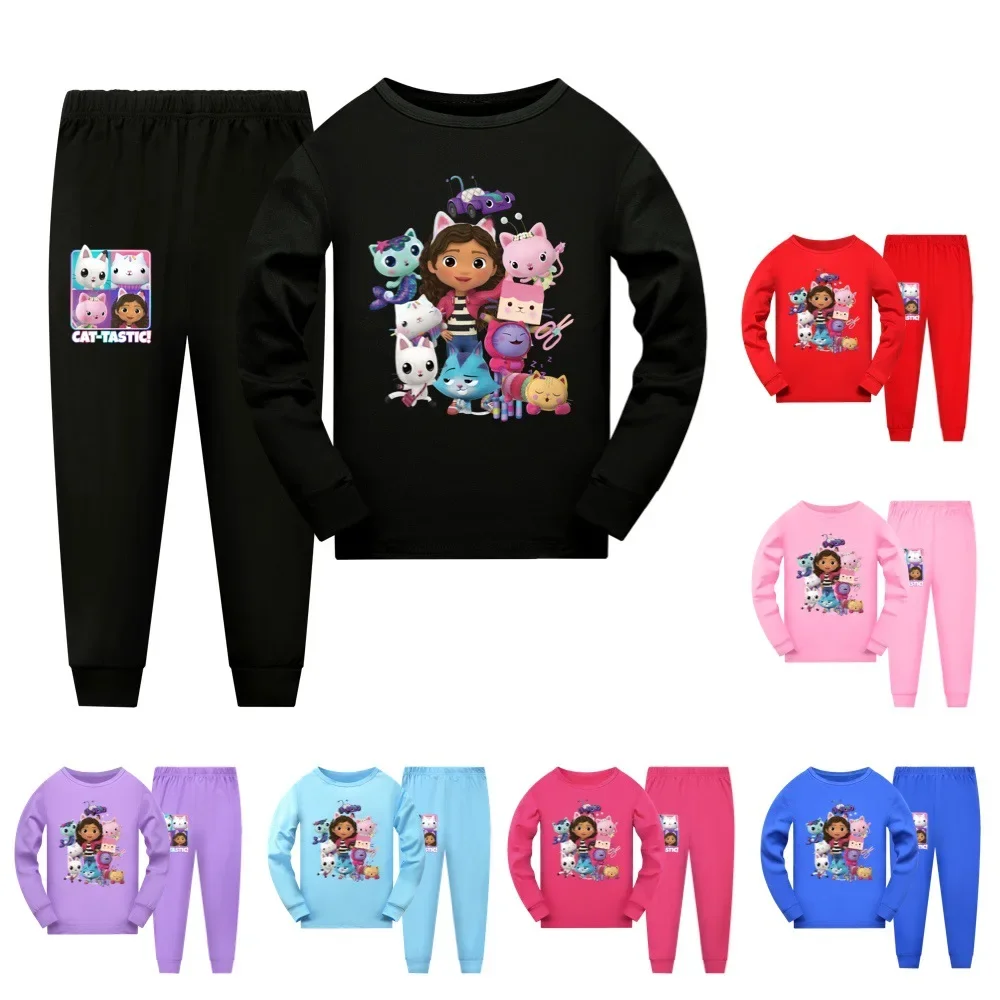 Gabbys Dollhouse Kids clothes Baby Girls Long Sleeve T Shirt Pants 2pcs Sets Teenager Boys Casaul Sleepwear  Kids Cartoon Pyjama