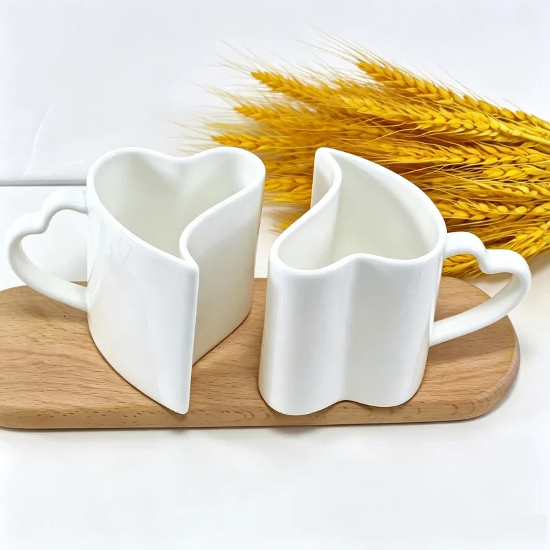 300ML, 2pcs/lot,  fine bone china lover thermal cup, novelty espresso cups, heart shaped mug,  wedding gift, white porcelain cup