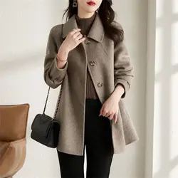 Women's Wool & Blends Coat Long Plain Ladies Jackets Loose Sleeve Casual Cheap Trendy Fashion 2025 Single Medium Outerwears Hot