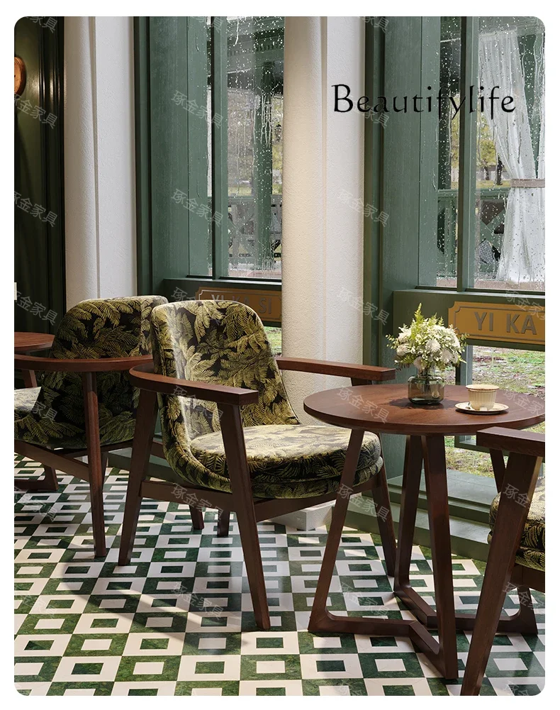 N40 sofa chair medieval western restaurant dining table and chair dining milk tea coffee shop fabric casual table and chair