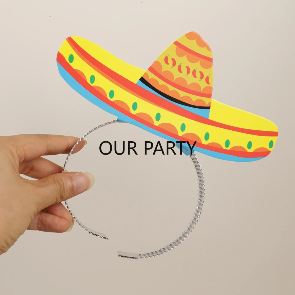 6Pcs Mexican Fiesta Paper Headband Hat Cinco De Mayo Theme Photo Props for Birthday Day of The Dead Halloween Party Decorartion