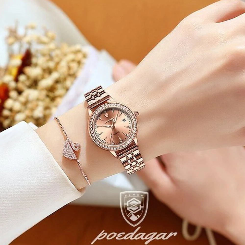 POEDAGAR Rose gold Women\'s Watches Trend Fashion Small Dial Wristwatch Female Waterprof Luminous Date Original Quartz Lady Watch