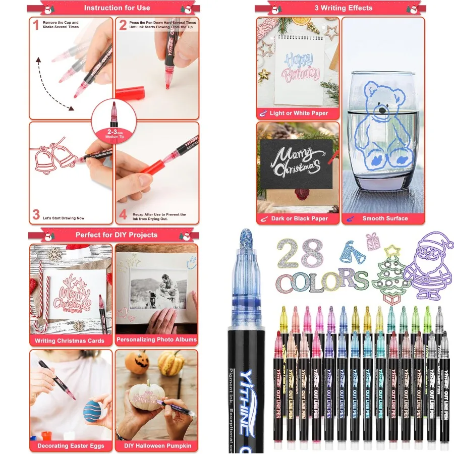 

Outline Shimmer Markers 28 Glitter Metallic Gel Pens for Coloring Perfect for Art Crafts and Creative Projects Ideal Christmas