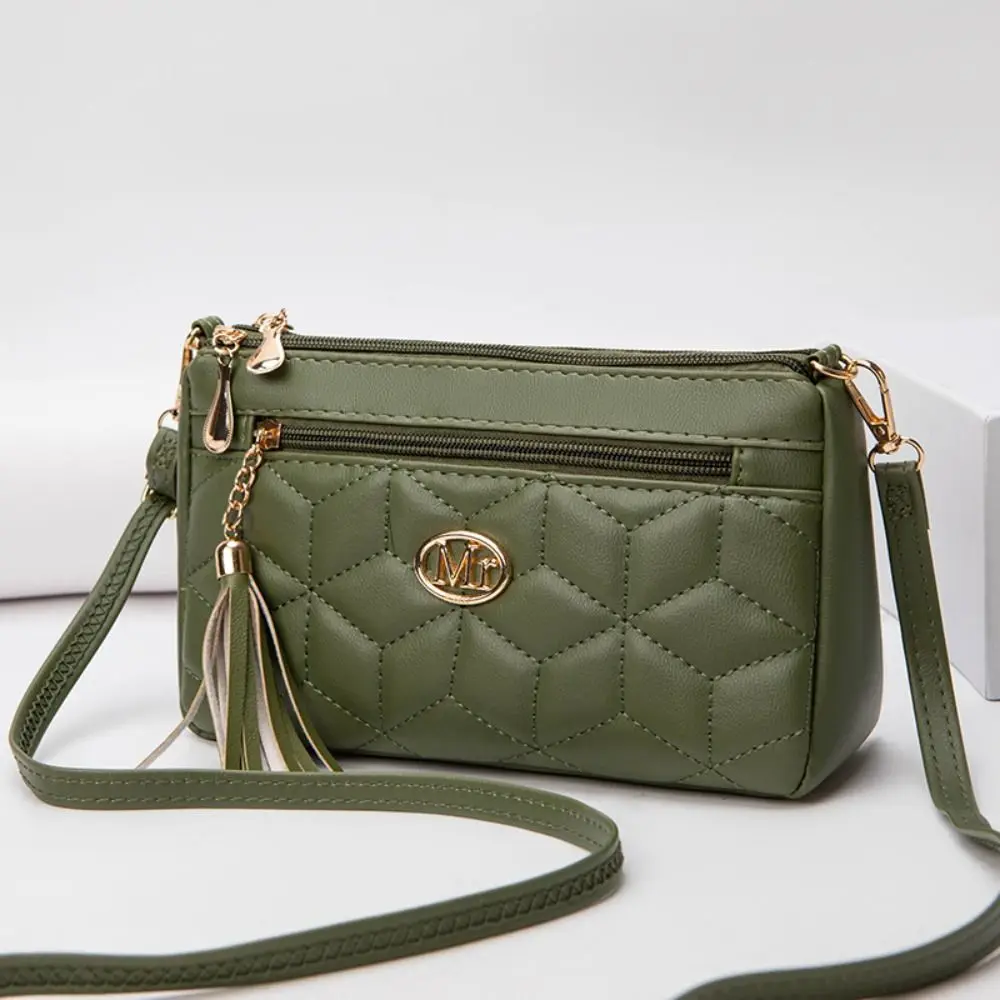 

Large Capacity Ladies' Crossbody Bag Zipper Pocket Vintage Lattice Shoulder Bag Leisure Tassel Decoration