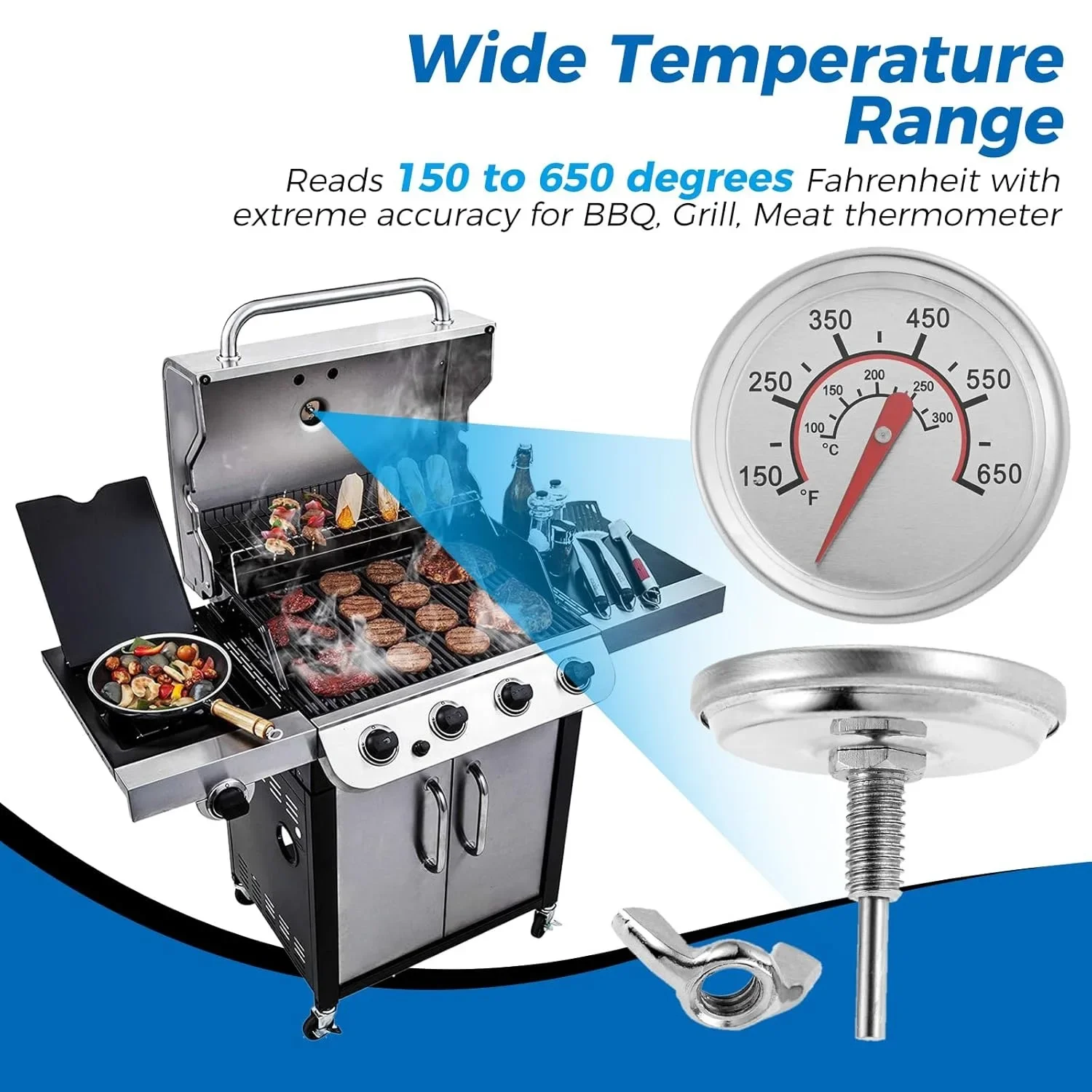 Calibro temperatura griglia barbecue da 2,67" per CharBroil 8566083   Indicatore del pannello del forno per la cottura della carne della griglia del barbecue a pozzo Fahrenheit e calore