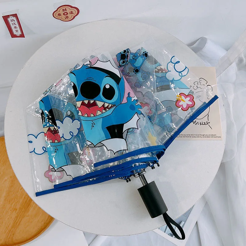 Disney Stitch Transparent Umbrella Kawaii Cartoon Anime Stitch Rain Umbrella Manual Automatic Folding Portable Umbrella Gifts