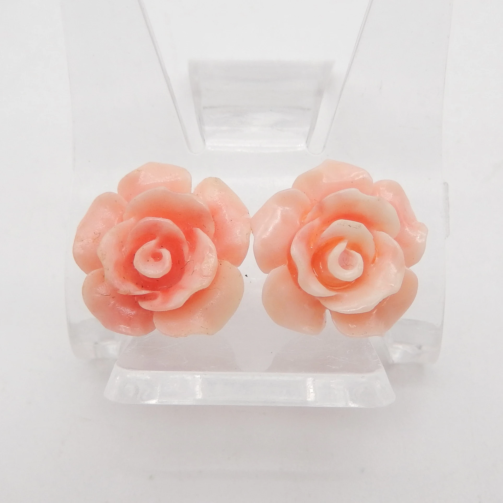 Center Drilled Carved Flower Pink Conch Shell Earring Beads Pair, Handmade Earrings Supplies