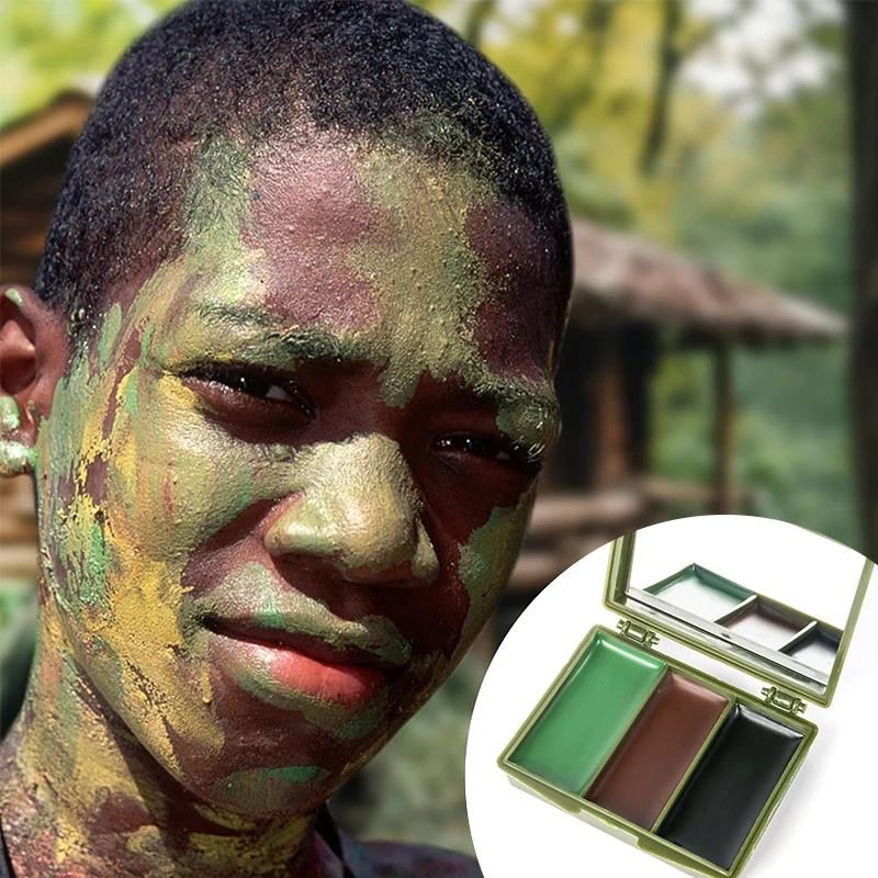 3색 위장 페이스 페인팅 세트, 전술 야외 CS 장비, 혼합 및 마스킹을 위한 사실적인 위장 메이크업 오일