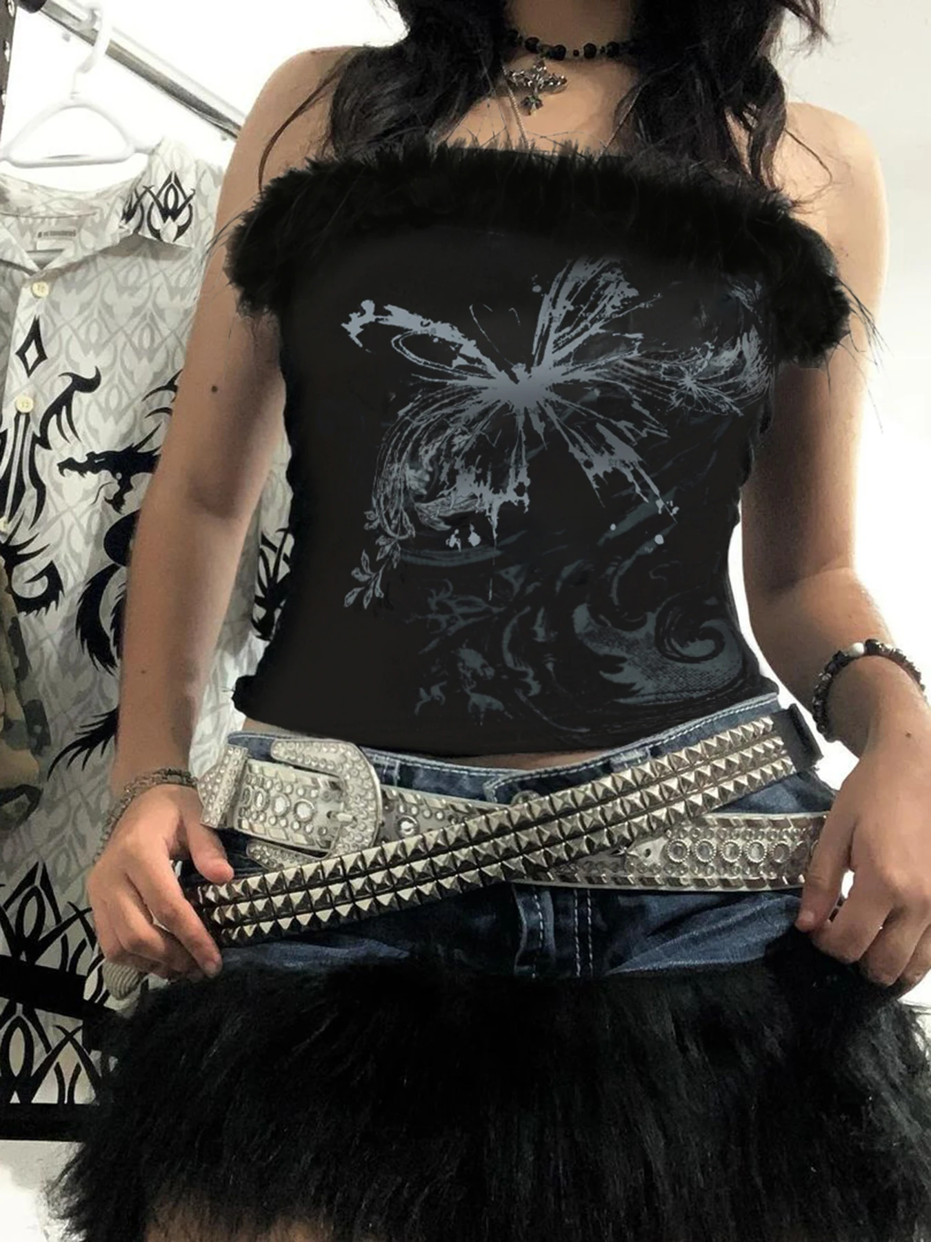 AltGoth Y2k E-girl Gothic Vest Women Vintage Streetwear Harajuku Emo Alt Butterfly Printed Crop Tank Tops Hotsweet Rave Outfits