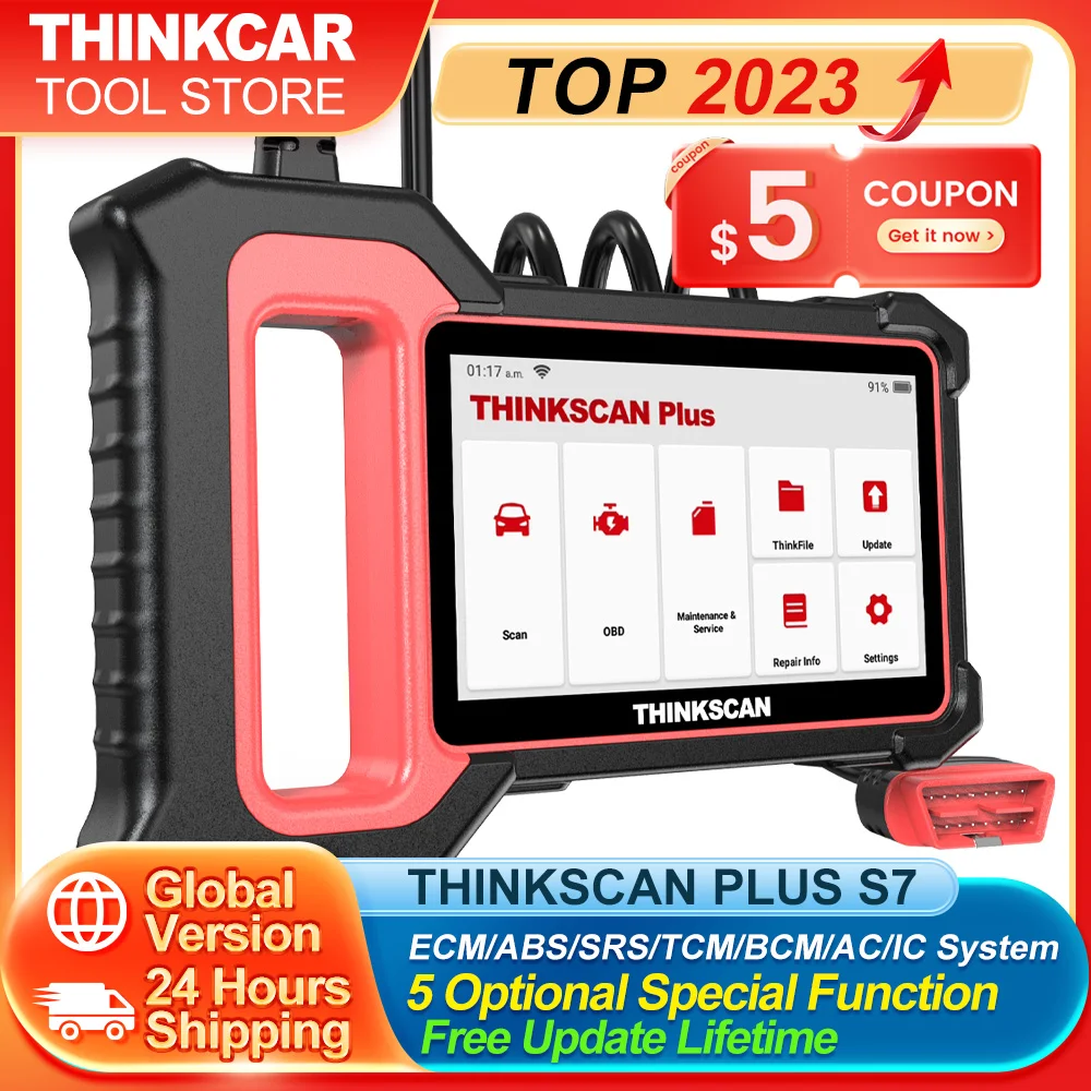 

Сканер Thinkscan Plus S7 OBD2, автомобильный диагностический сканер для двигателя ABS, подушка безопасности, коробка передач AC BCM IC, считыватель кодов, ...