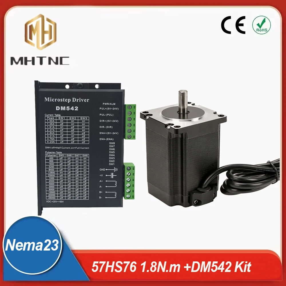 Nema 23 السائر 57HS76 موتور DM542 طقم السائق حلقة مفتوحة 2.0N.m 3A سائق 1.0-4.2A 20-50/VDC للطابعة ثلاثية الأبعاد ماكينة بتحكم رقمي بالكمبيوتر رصد