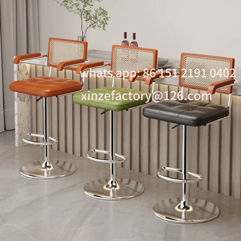 كرسي مسند ظهر من الخيزران قابل للرفع وقابل للتخصيص لمقعد دوار لجزيرة المطبخ مع مسند للقدمين حديث R