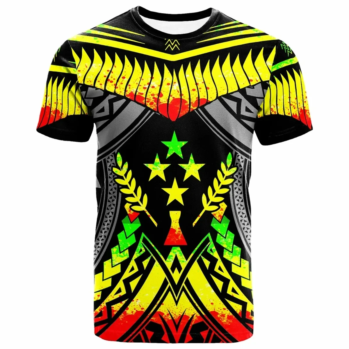 Mens Kosrae 3D Printed T-Shirt Short Sleeve Shirt with Polynesian Tattoo Tribal Culture Harajuku Hip Hop Style Top