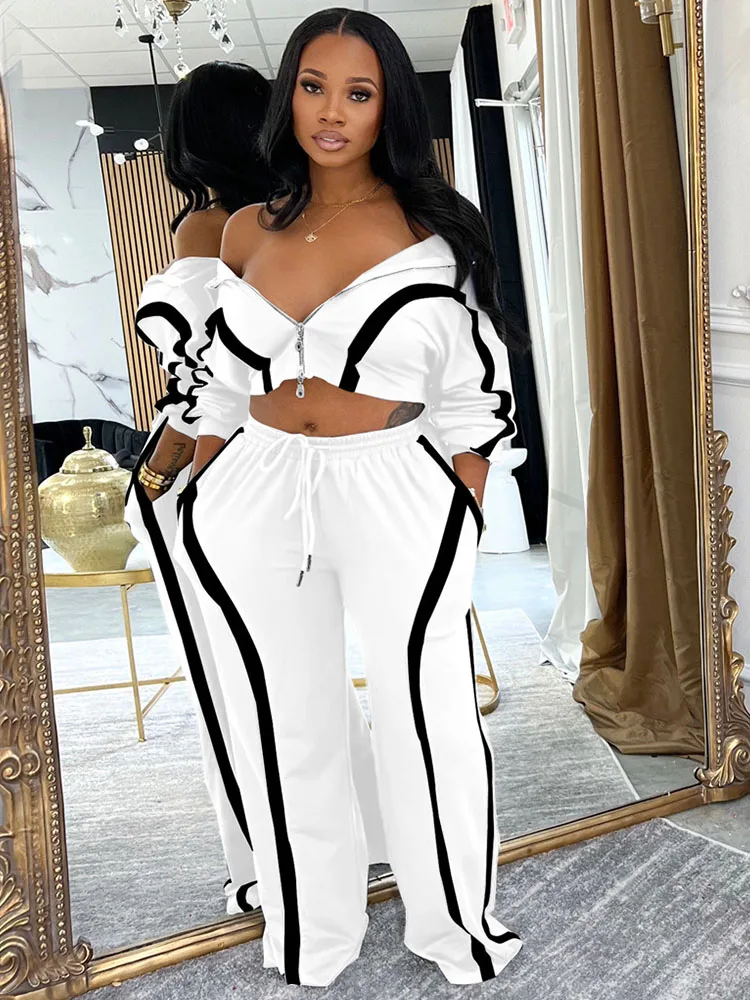 Doyerl مخطط عادية قطعتين مجموعة امرأة رياضية الركض البريدي سترة طويلة الأكمام و Sweatpants مطابقة مجموعات وتتسابق #5