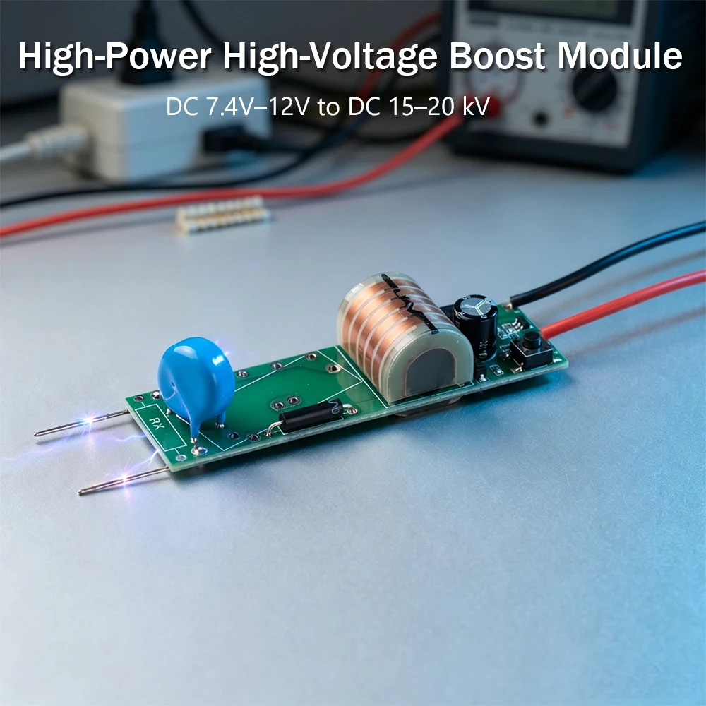 High-Power High-Voltage Boost Module DC 7.4V-12V to 15-20KV Arc Generator with No-Load Protection for Industrial Experiments