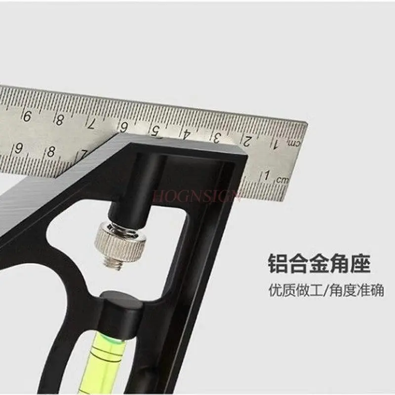 1 Uds. Regla de ángulo recto multifuncional gruesa de acero inoxidable para carpintería de alta precisión, regla de ángulo de combinación móvil