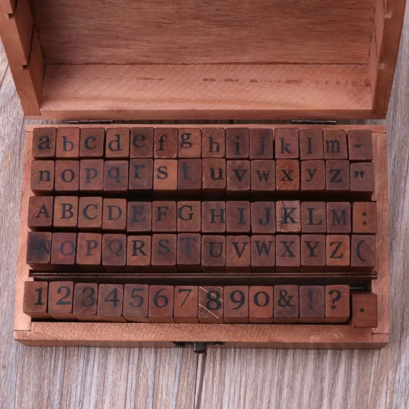 MXME 70Pcs Vintage DIY Number Letters Rubber Stamp Set with Wooden Box