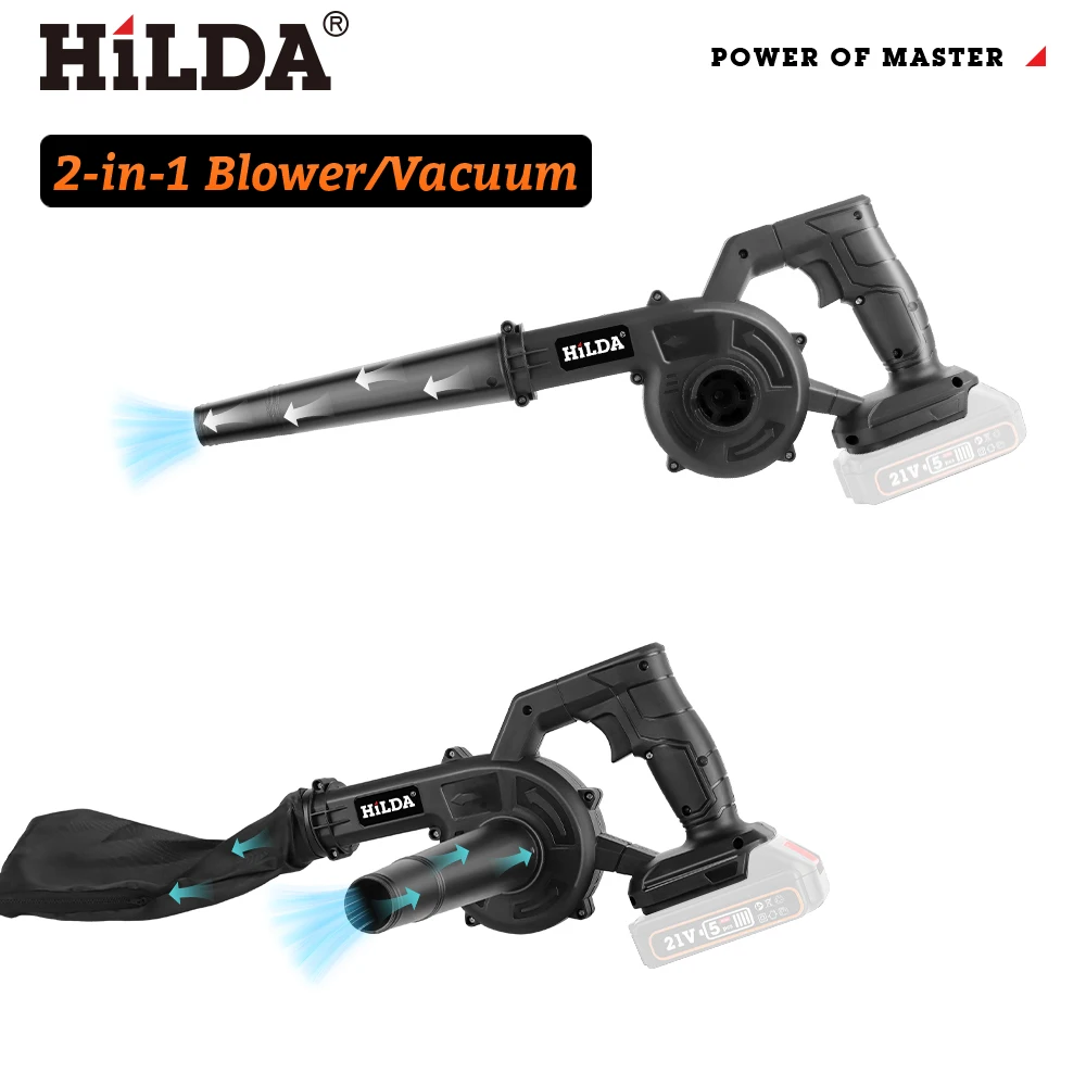 힐다 무선 블로워 18V/20V (배터리 미포함) 노즐 및 먼지 봉투 포함 차량 청소 DIY 가정용 작업장용 베어 툴