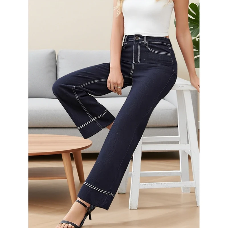 Hot Sale Classic Retro Women Straight Leg Jeans Female Baggy Leisure Daily Trousers Girls Fashion Solid Denim Pants