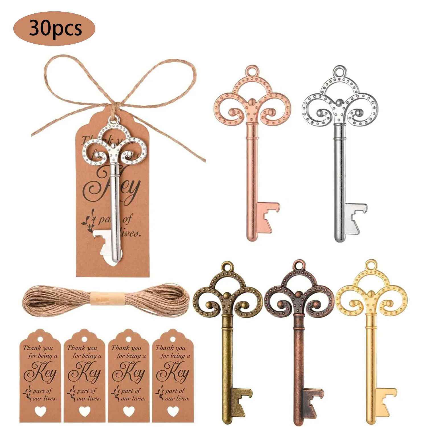 30 PCS Key Bottle Openers,Vintage Skeleton Key Bottle Opener,Wedding Favors Bottle Opener with 30Pcs Tag Cards