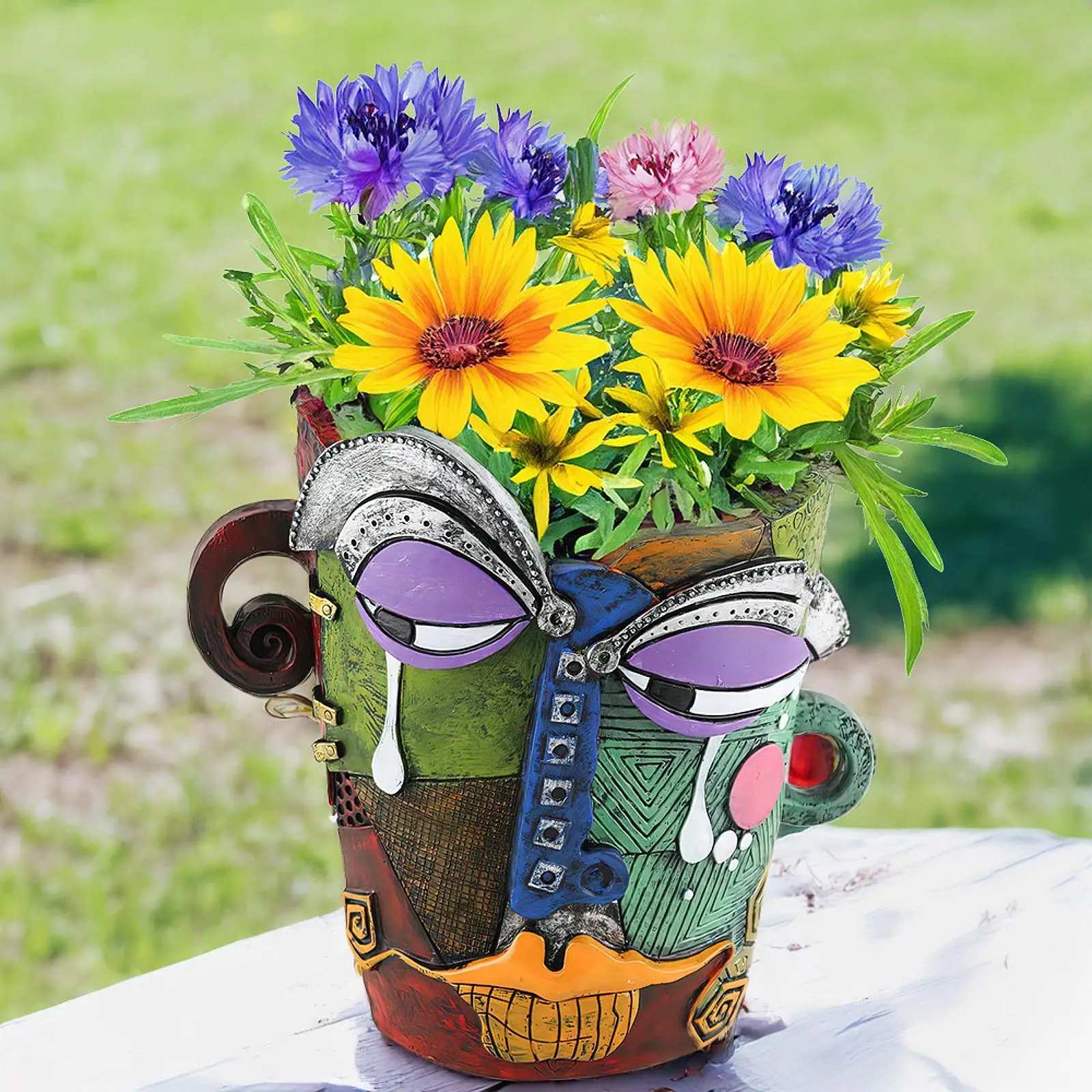 

Abstract Face Flower Pot Decorative Resin Flowerpot for Courtyard Home Yard