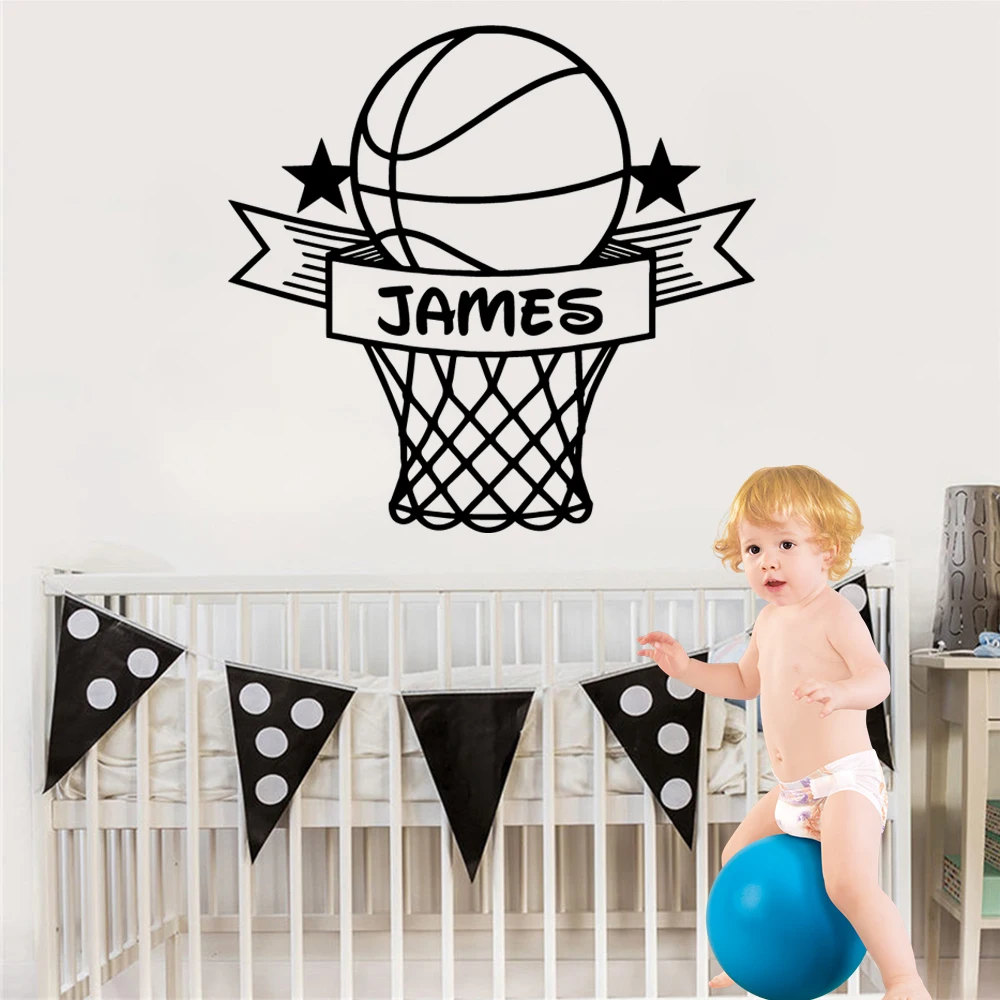 

1 pc hot sale basketball with plane Customized Text Wall Stickers Self Adhesive Art Wallpaper kids room Party Decor Wallpaper