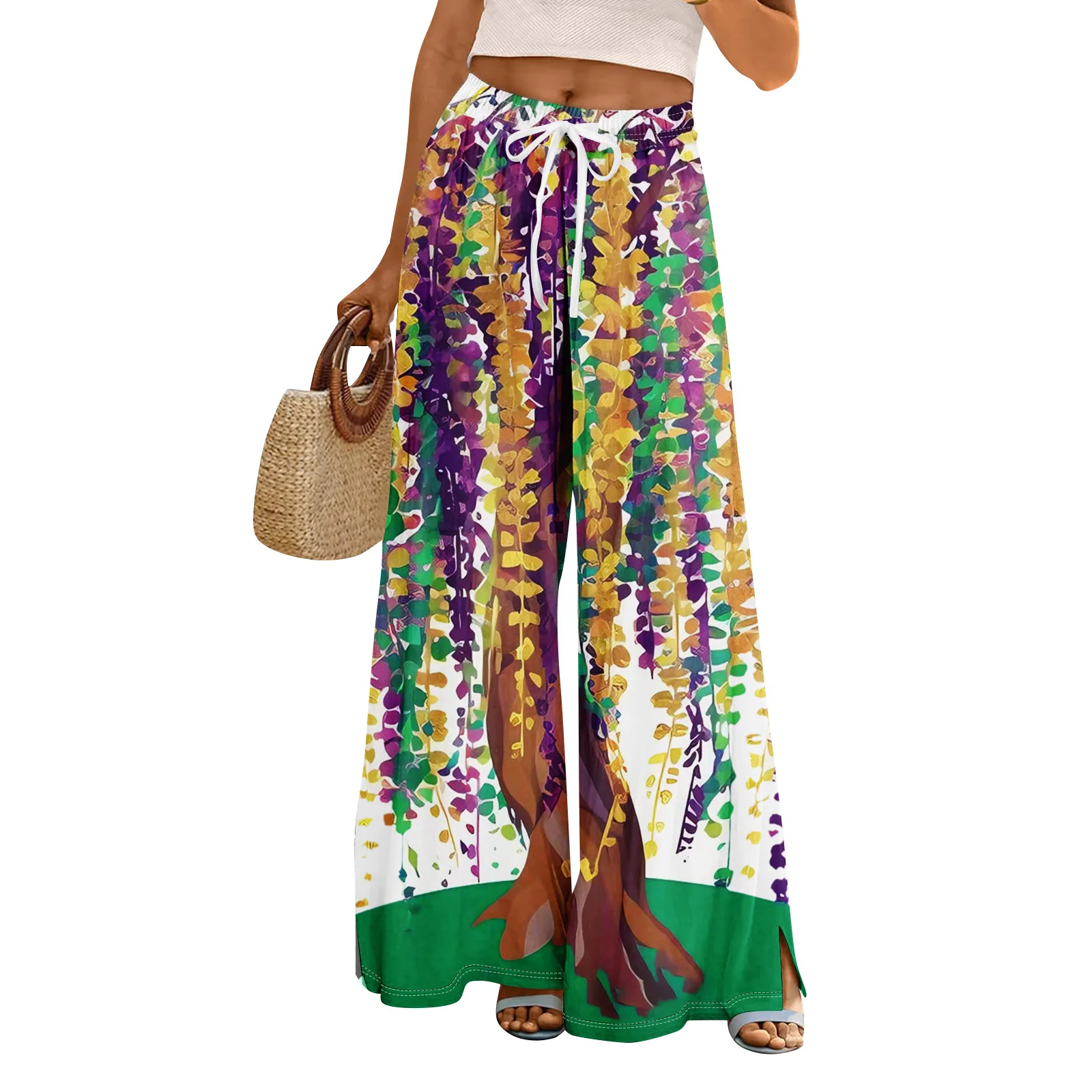 

Карнавальные вечерние брюки с эластичной резинкой на талии, широкие брюки с карнавальным принтом, женские свободные брюки с карманами