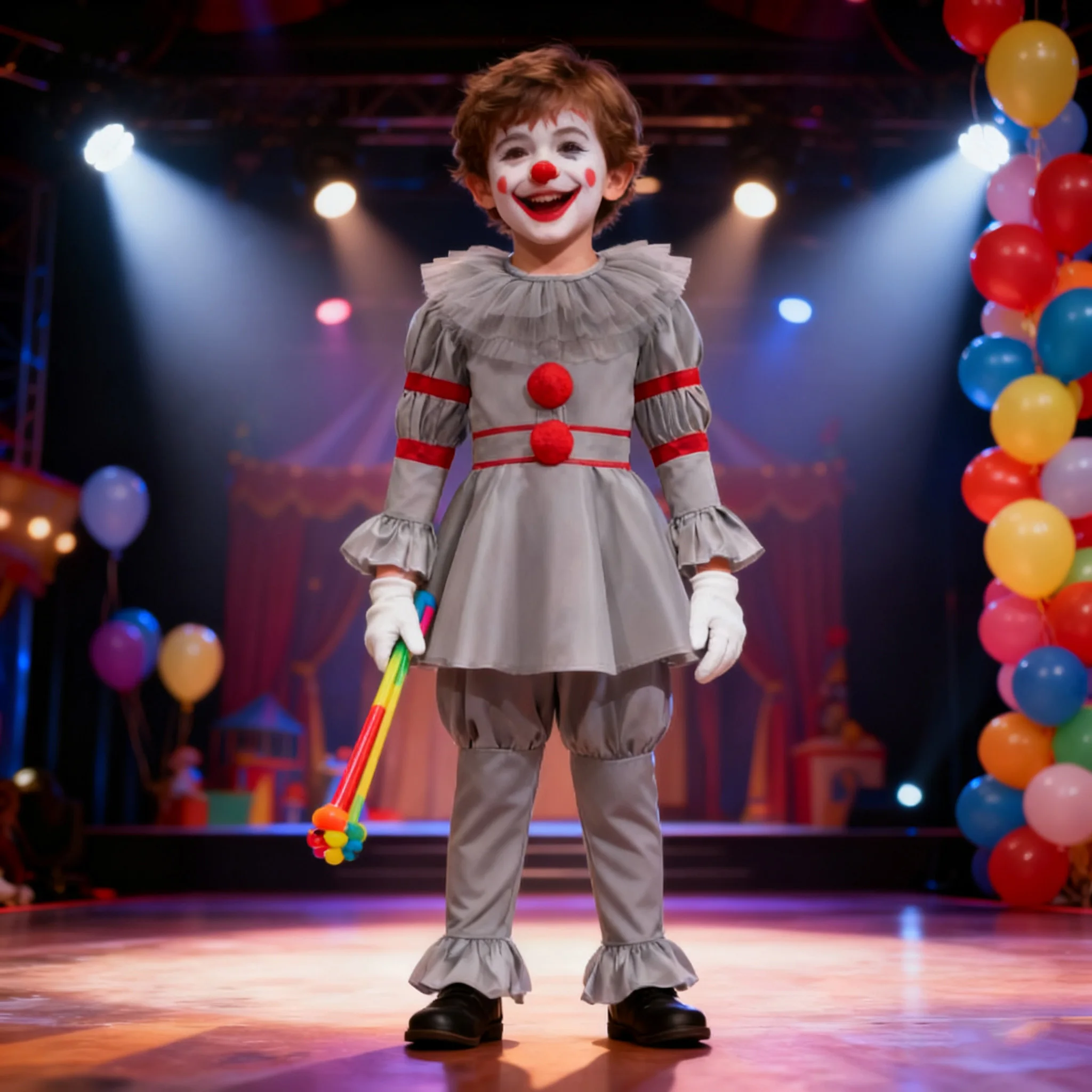 ชุดตัวตลกน่ากลัวสำหรับเด็กชายอายุ 1-6 ปี + ถุงมือ ชุดเพนนีไวส์ คอสเพลย์ตัวตลกสำหรับเด็ก ชุดปาร์ตี้สยองขวัญ ชุดสยองขวัญสำหรับการแสดงงานคาร์นิวัล