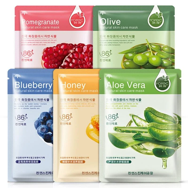 Skin Care Natural Fruit Plant Facial Mask Moisturizing Oil-Control Blueberry Cucumber Pomegranate Fruit Aloe Sheet Face Mask