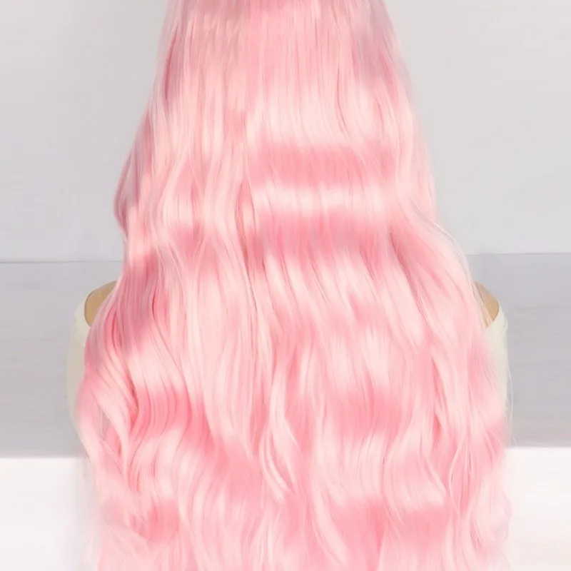 Wig for European and American women, synthetic fiber, pink, middle-parted, wavy bangs, long curly hair, high-temperature fiber - view 4