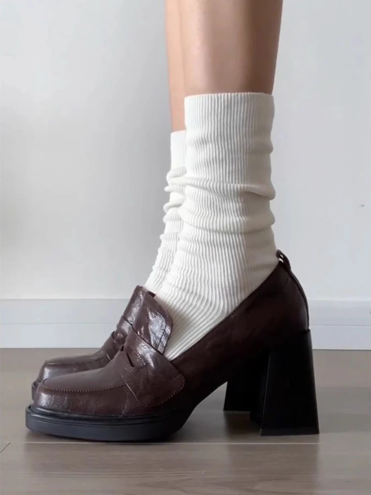 

​ Женские лоферы на платформе с квадратным носком, туфли Мэри Джейн в стиле ретро, повседневная универсальная обувь в британском стиле броги на массивном каблуке ​