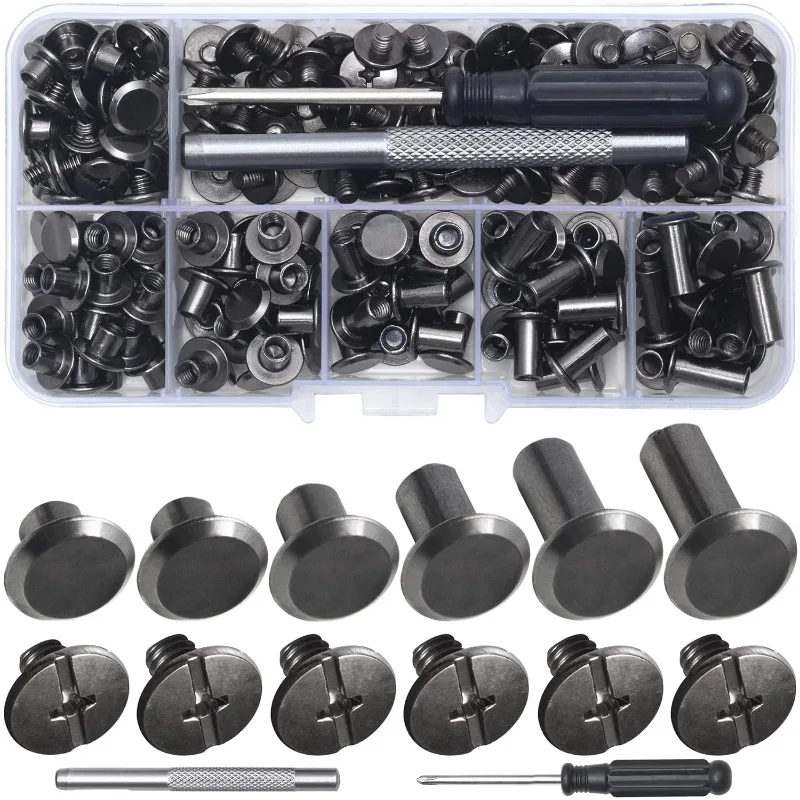 110Sets Leather Screw Rivets Assorted Binding Screws DIY for Decor Repair Leather Craft Belt Bag Shoes Purse Bookbinding
