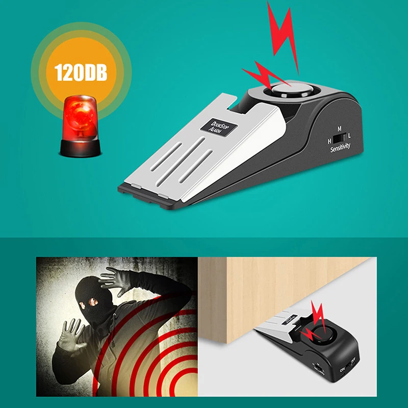 Беспроводной дверной стопор 120 дБ, система блокировки сигнализации, противоугонная система охранной остановки, домашняя клиновидная форма