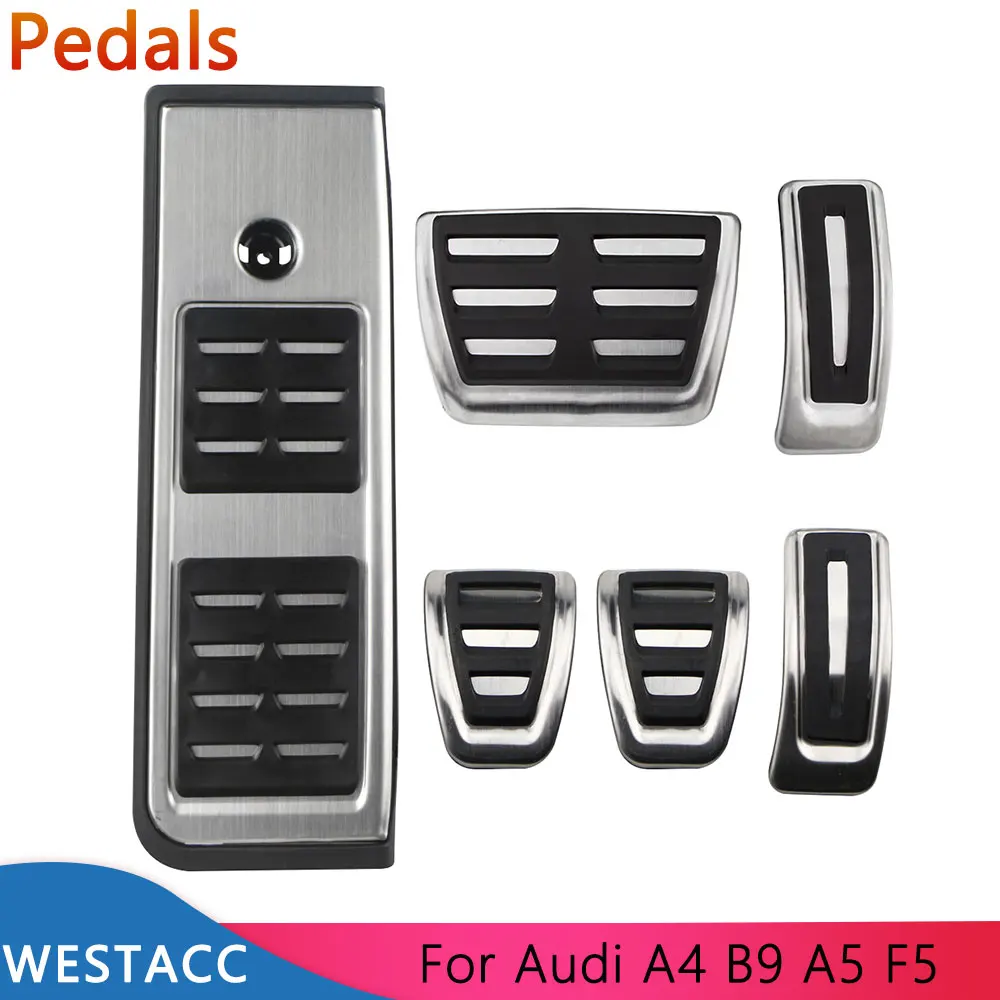 Car Pedals for Audi A4 B9 A5 F5 2016-2019 Sedan Avant Sport Automatic Fuel Gas Brake Footrest Pedal Cover Stainless Steel Pad