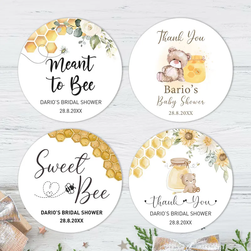 Custom Bee Party Sticker Personalized Thank You Label Bridal Shower Wedding Stickers Baby Baptism Birthday Gift Box Seal Sticker