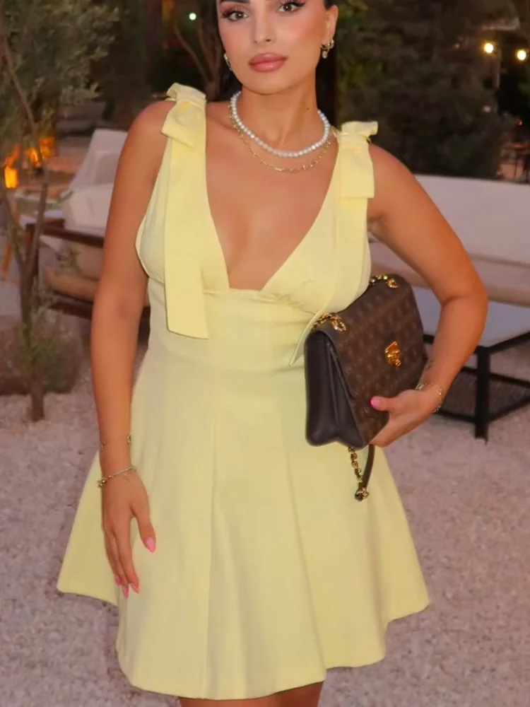 HH Damska Letnia Nowa Modna Mini Sukienka Dekolt V Bez Rękawów Odkryte Plecy Zamek Ozdobny Kobieca Seksowna Elegancka Biała Czarna Sukienka