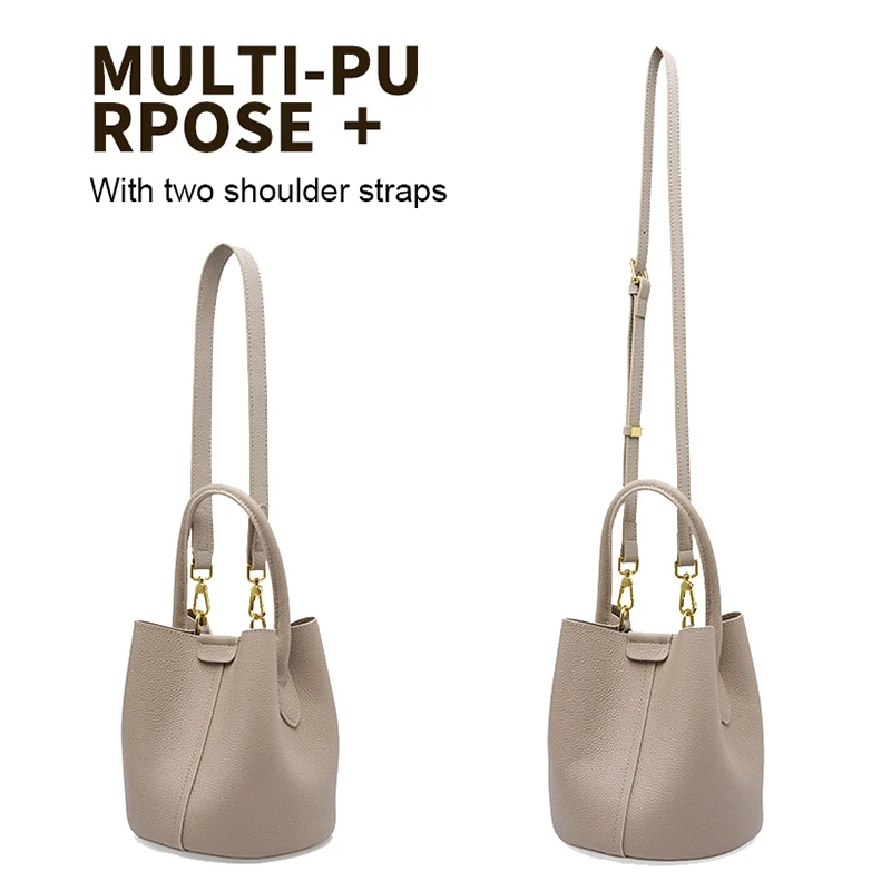 New Commuter Women\'s Bucket Bag Lady Messenger Genuine Leather Vegetable Basket Handheld Crossbody Mother And Child Handbag