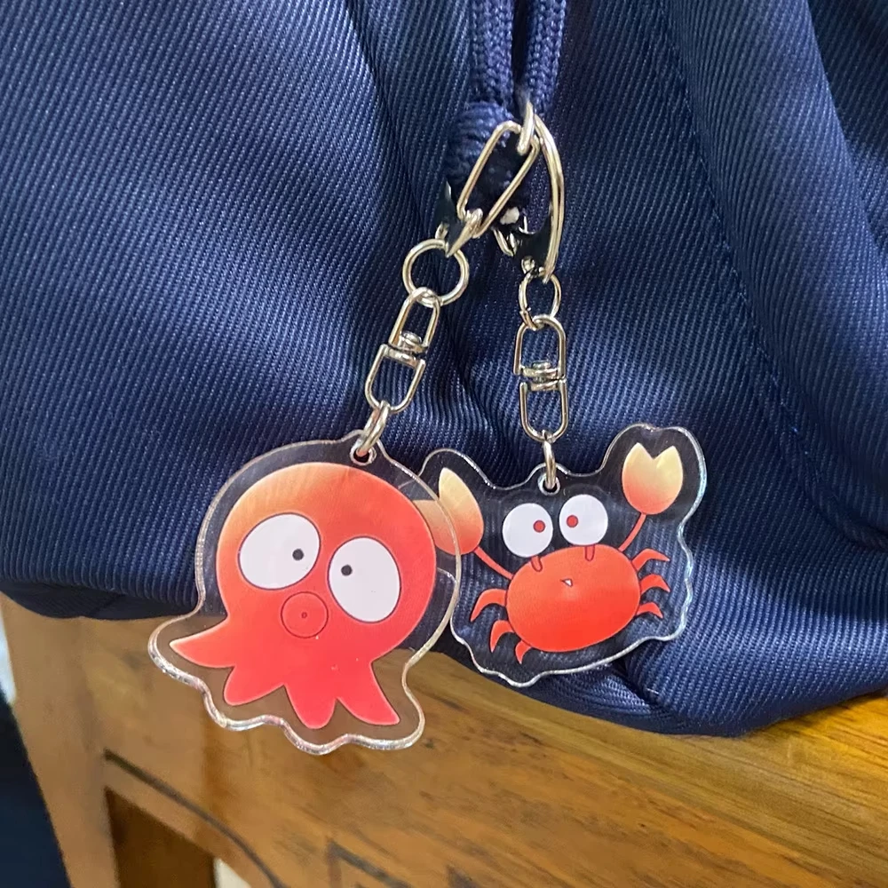 2pcs/set Anime Go For It Nakamura Kun！Octopus/Crab Acrylic Keychain Desktop Ornaments Car Key Pendant Keyrings Decoration Gifts
