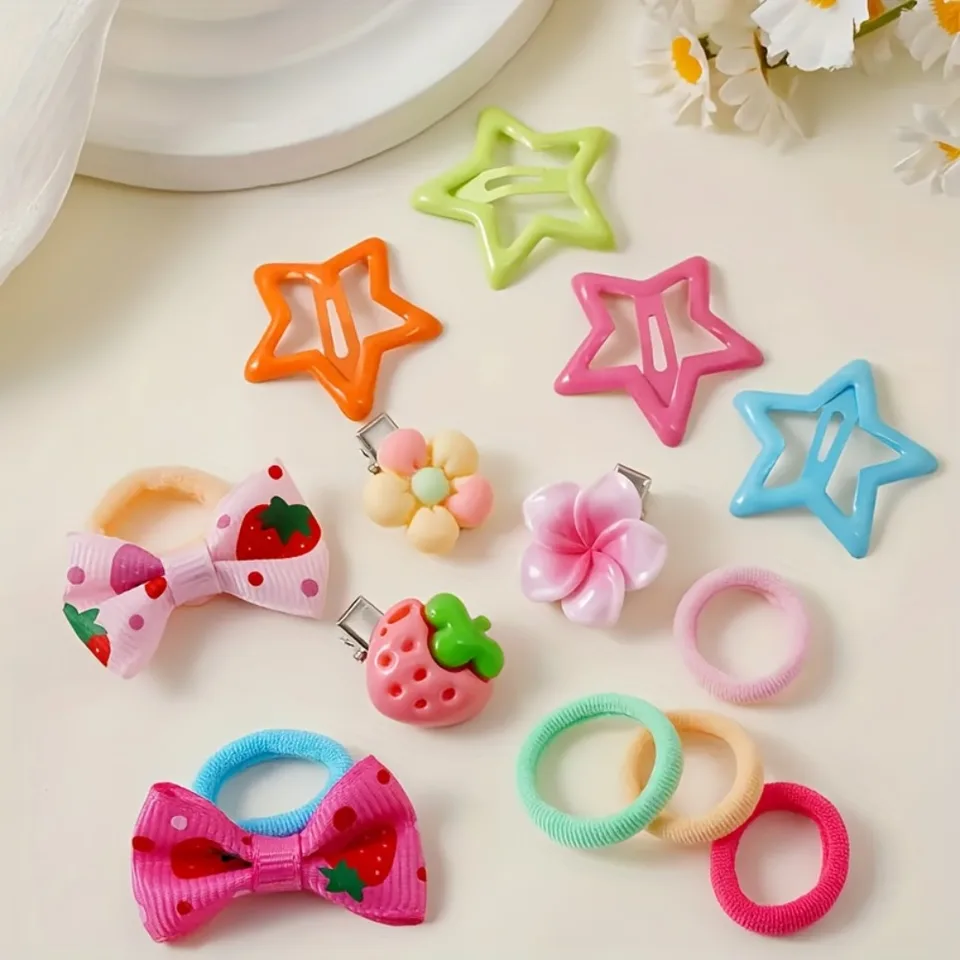 Polyester Hair Accessory Set with Butterfly and Flower Clips