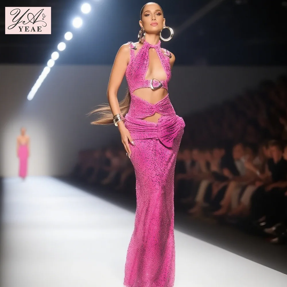 

Sexy Halter Neck Gown - Beaded Cut-Out Bodycon Maxi (Women's Elegant Evening & Party Dress)