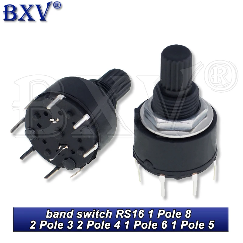 Band Switch RS16 16MM Plastic Rotary Switch RS16 1 Pole 5 6 8 Position 2 Pole 3 Position 2 Pole 4 Handle Length 15MM New