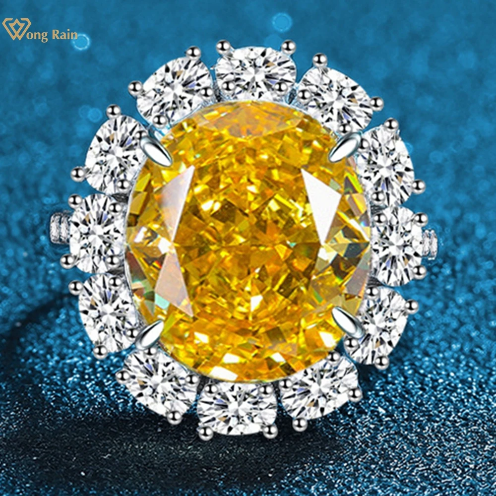 

Wong Rain 925 Sterling Silver 8CT Oval Citrine Sapphire High Carbon Diamond Gemstone Engagement Adjustable Women Ring Jewelry