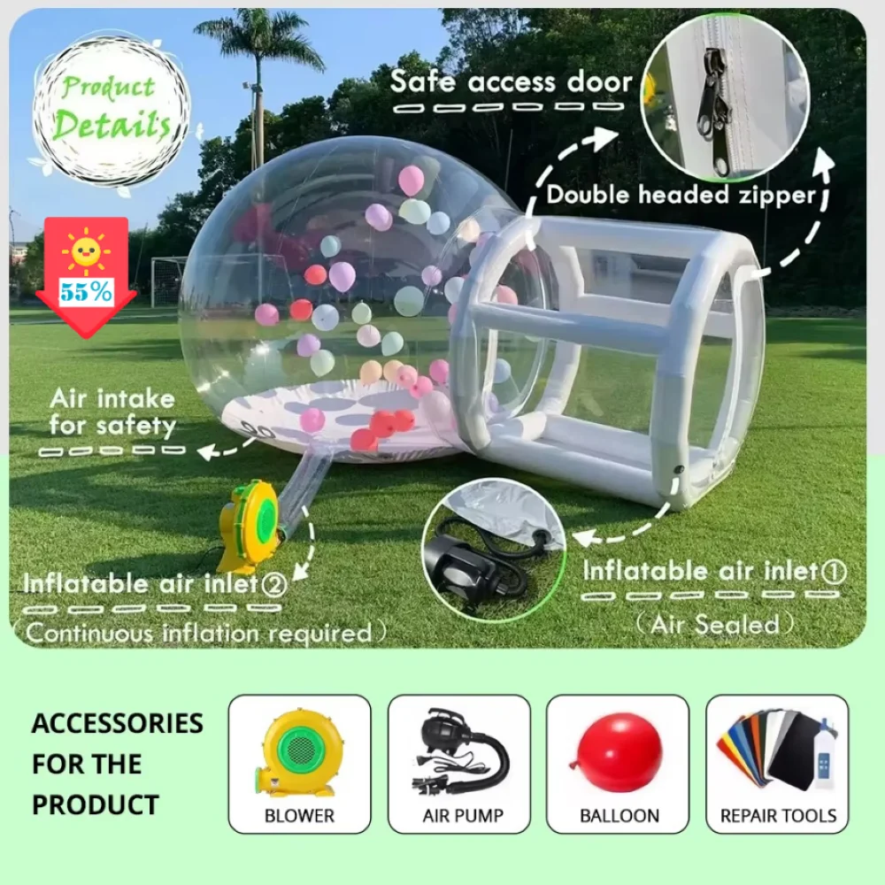 Boule à neige gonflable transparente de noël, 2.5 à 4m, dôme de vitrine transparente, tente à bulles de Camping, décoration de fête d'halloween