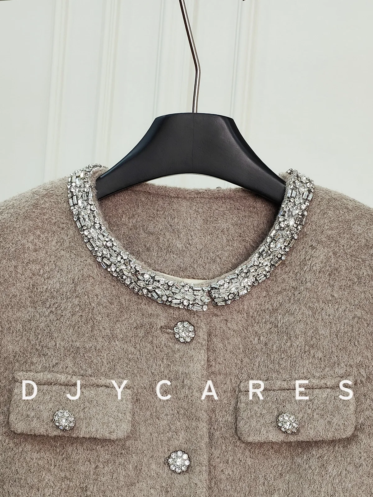 New Coarse tweed autumn winter cotton style heavy-duty nail drill gray exquisite jacket big  size