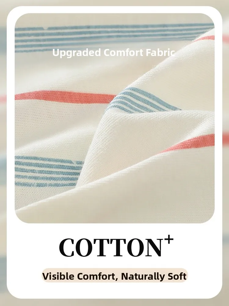 

Summer Cartoon Stripe Cool Feeling Pure Cotton Spwear Women's ort Sve Home Clothes Outdoor Wearable Youth Casual