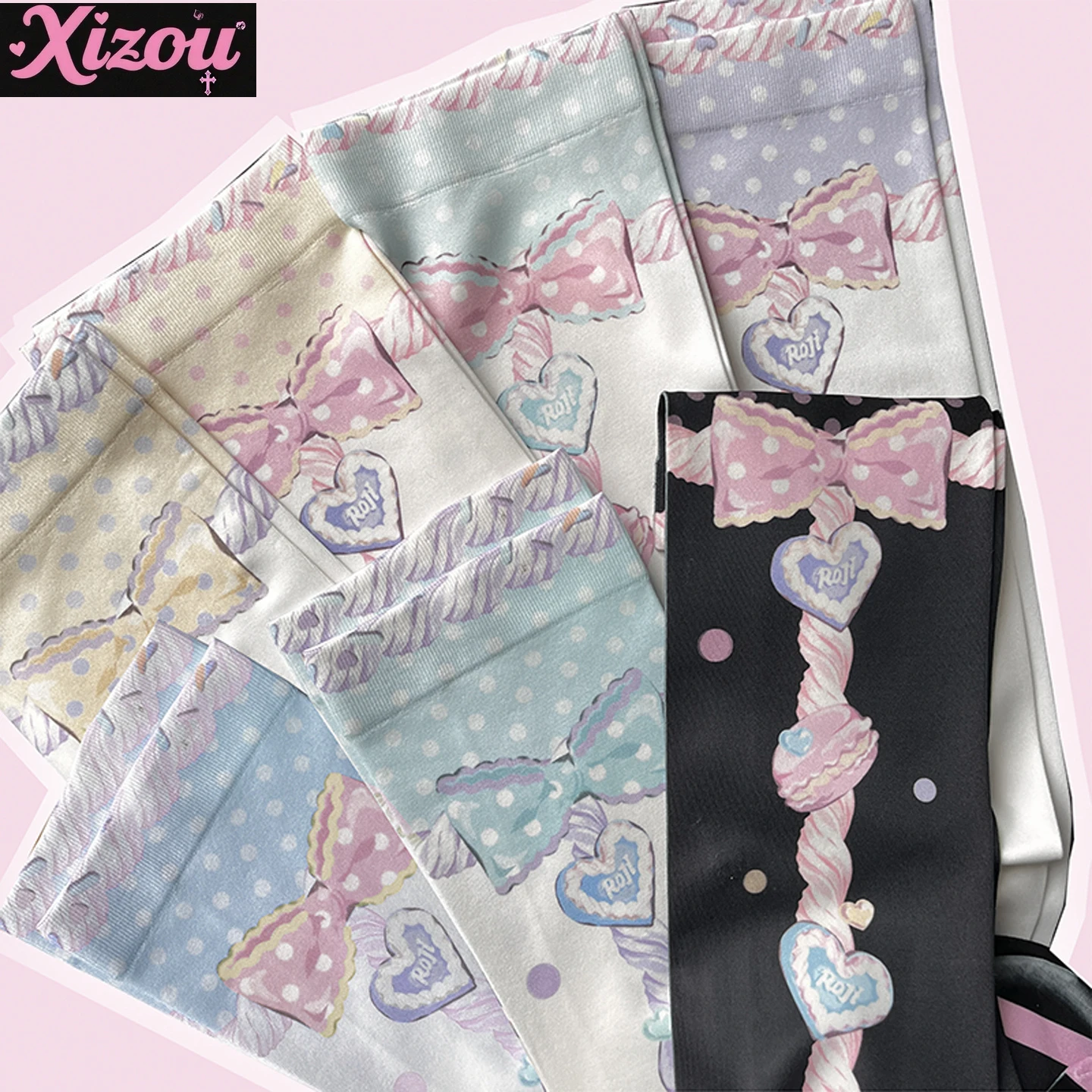 

Japanese Sweet Macaron Lolita Women's Socks Sweetheart Girl Spring Autumn Tube Socks Velvet Printed Knee Sock with Lolita Skirt