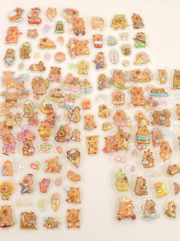 1 Packung süße Capybara-Aufkleber, 3D-Design, Kunststoffmaterial, dekorative Aufkleber, niedliche Cartoon-Capybara, bunte Muster, selbstklebend, geeignet für Scrapbooking, Tagebücher, Basteln, Geburtstagsgeschenke, Schulbedarf
